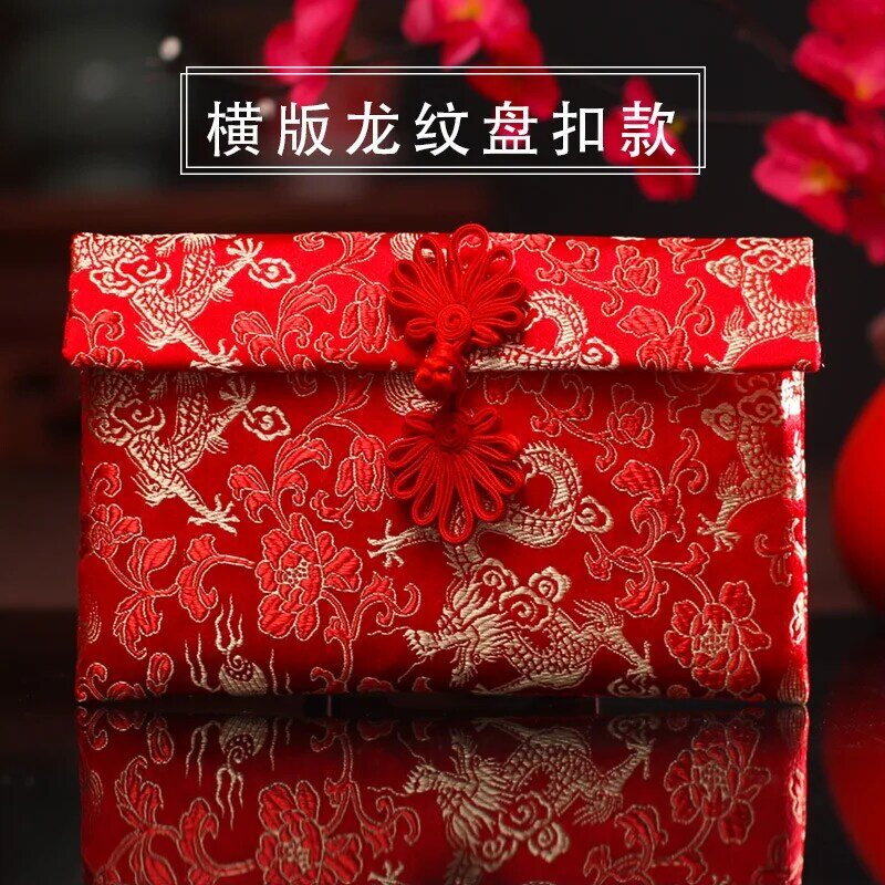 10 Pieces Silk Red Envelope Chinese Red Pocket Lucky Money Hongbao Card Envelope for Spring Festival Wedding New Year Birthday