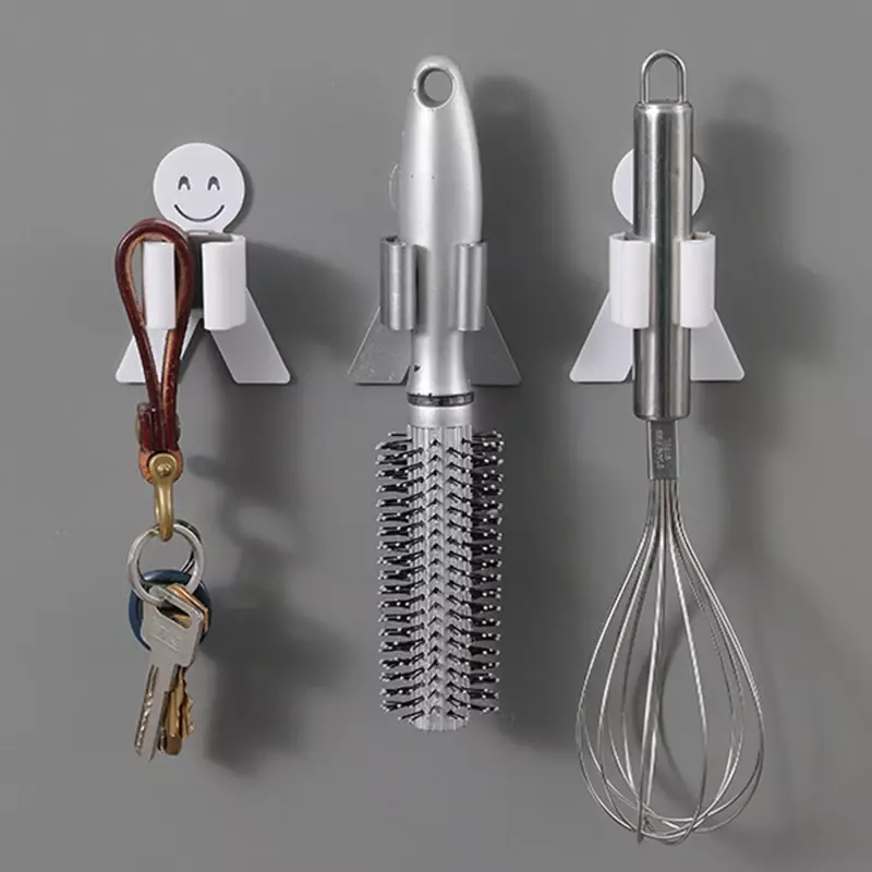 Smile Face Seamless Paste Mop Clip Household Bathroom Toilet Mop Hook Hanger Broom Holder Shower Courtain Hooks