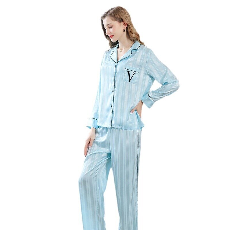Пижамный комплект с лацканами из атласной ткани женский пижамный комплект с длинным рукавом очень удобная женская домашняя одежда оптом Бесплатная доставка