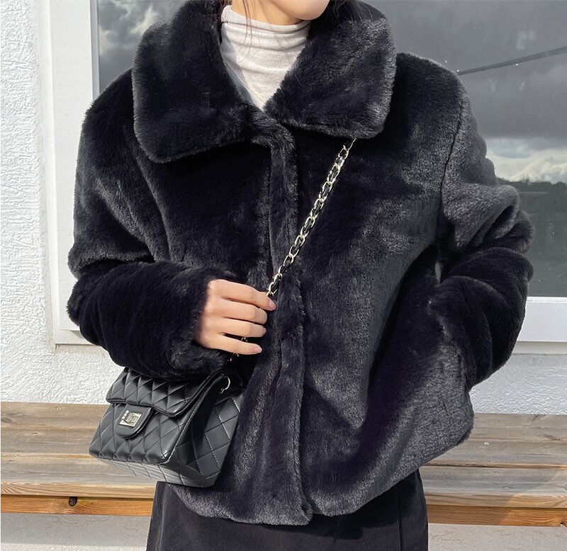 Women's Autumn Winter Faux Fur Long Sleeve Jacket Lady Casual Single Breasted Solid Color Fuzzy Warm Outwear