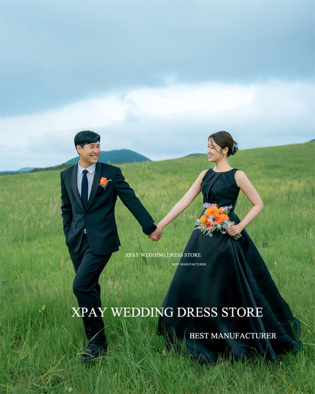 Xpay-女性のロングドレス,黒,ノースリーブ,イブニングドレス,古着,花嫁,庭,写真,韓国