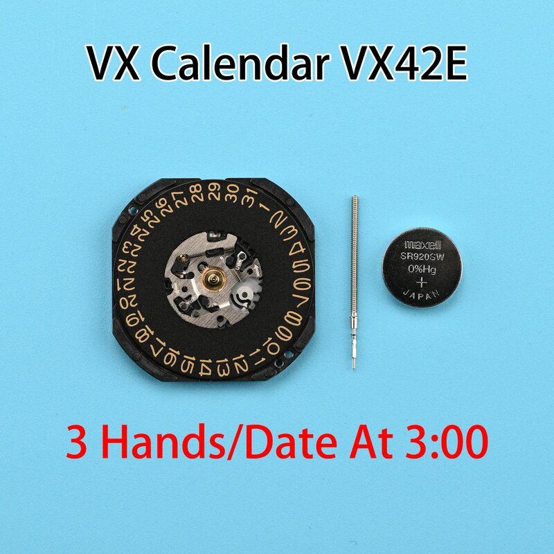 VX42 Movement Epson VX42E Movement Japan Genuine  VX Calendar Series  Size:11 1/2''' 3 Hands/Date display at 3:00