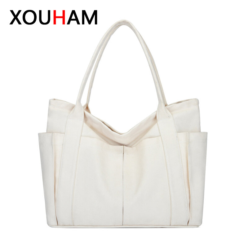 Xouam-女性のための大容量キャンバスショルダーバッグ、カジュアルトップハンドルバッグ、毎日の使用ハンドバッグ、女性のショッピングトート、女性のための旅行財布