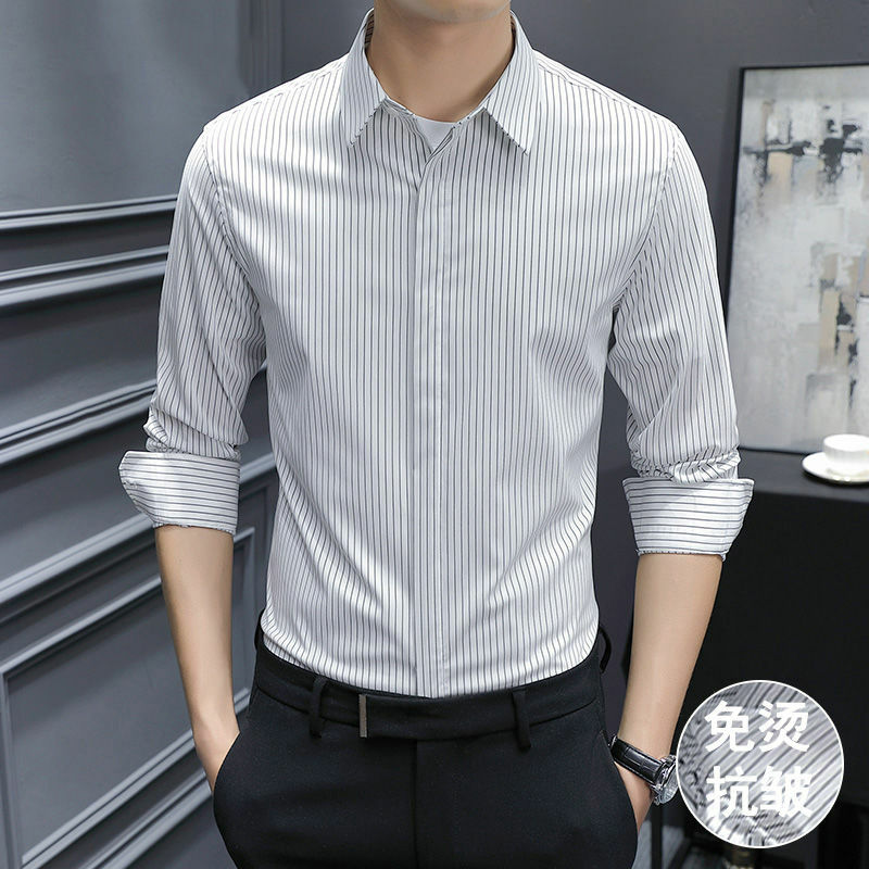 2-C2 camicia da uomo a maniche lunghe primavera ed estate stile coreano casual business abbigliamento formale high-end no-iron antirughe a righe