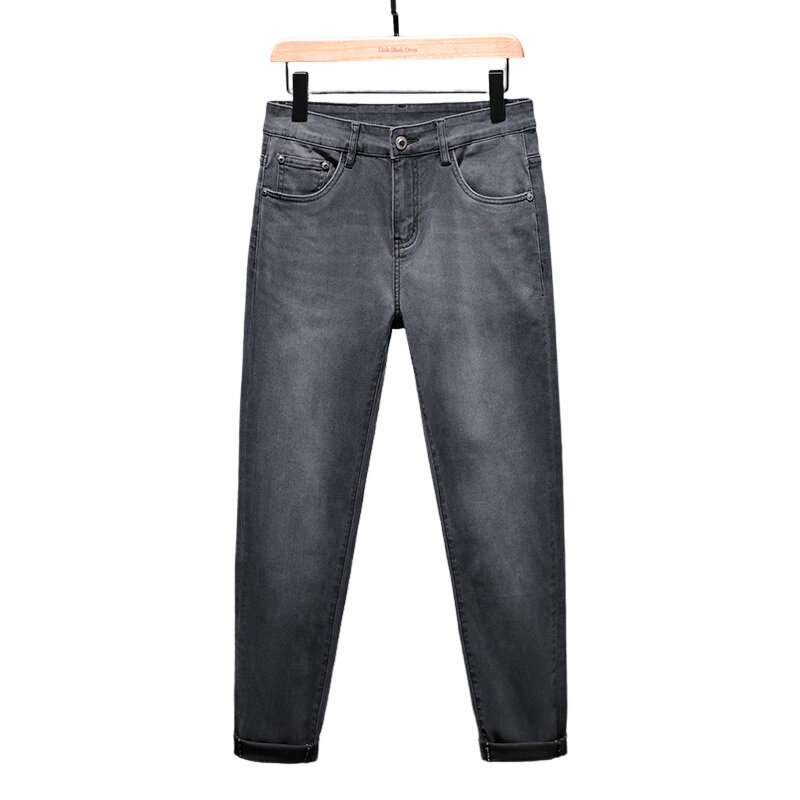 Nina Grijze Jeans Heren High-End Kwaliteit Eenvoudige Straat Slim Fit Skinny2024new Lente En Zomer Casual Stretch Broek