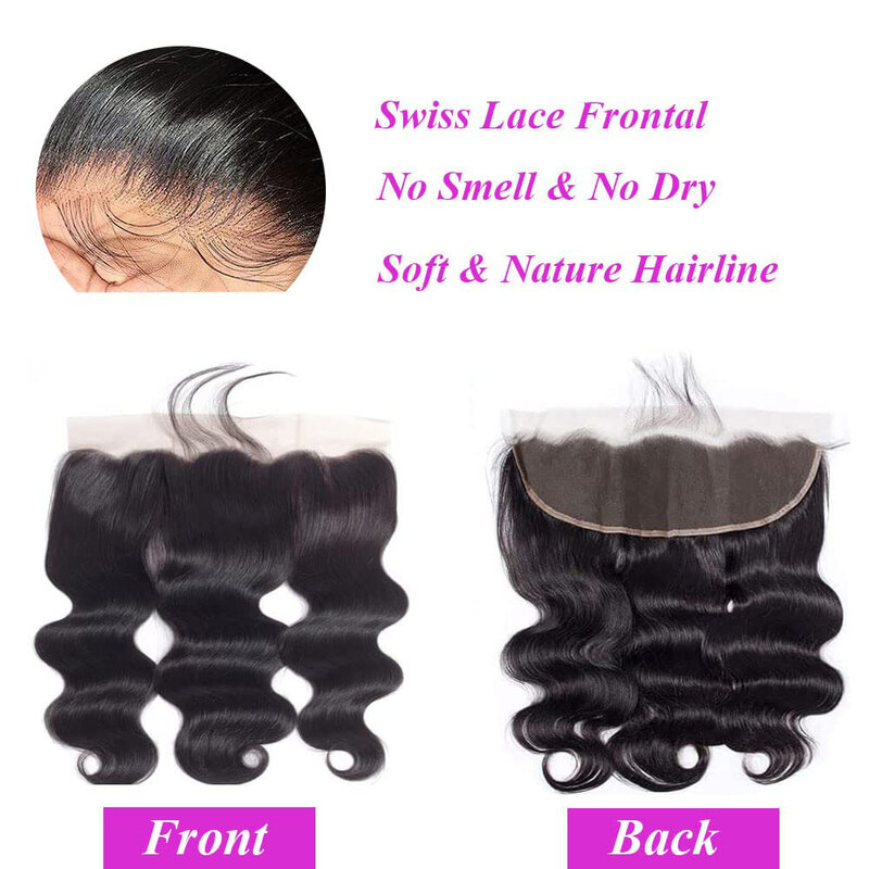 Doczepy typu Body Wave ludzkie włosy z 13x4 HD koronki Frontal 100% nieprętej pasma włosów typu Remy brazylijskie kosmyki 3 wiązki z zapięciem