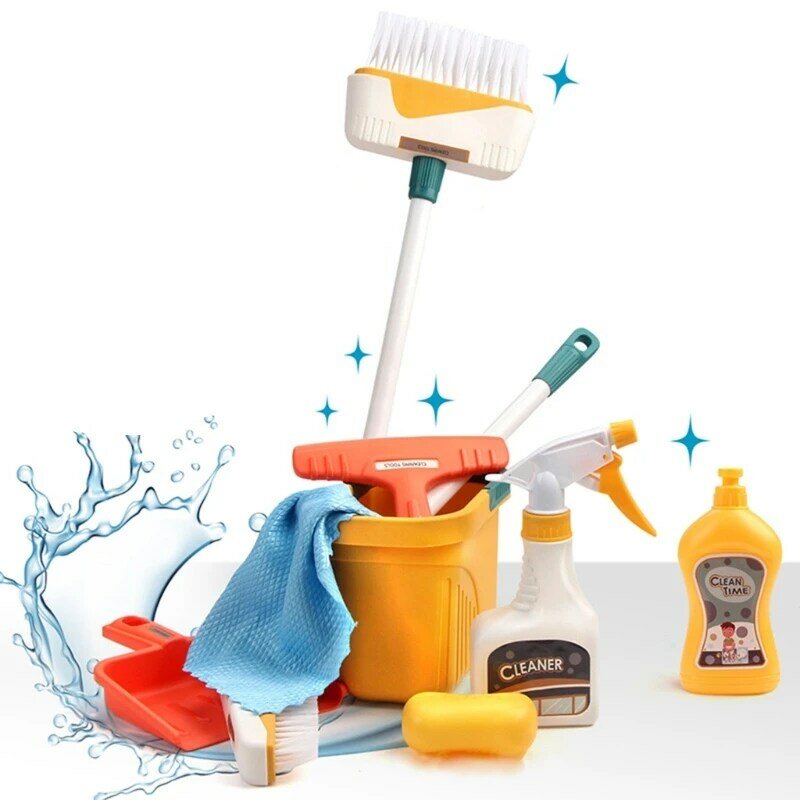 HUYU Girls Pretend Plays Tools Kid Housekeeping Cleaning Tool Household Chores Dustpan Broom Toy Set Cleaning Role Play Game