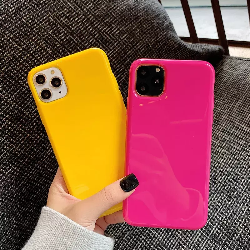 Silicone sólido neon fluorescente amarelo verde caso de telefone para o iphone 14 13 12 11 pro max x xs xr 8 7 plus se capa macia vermelho