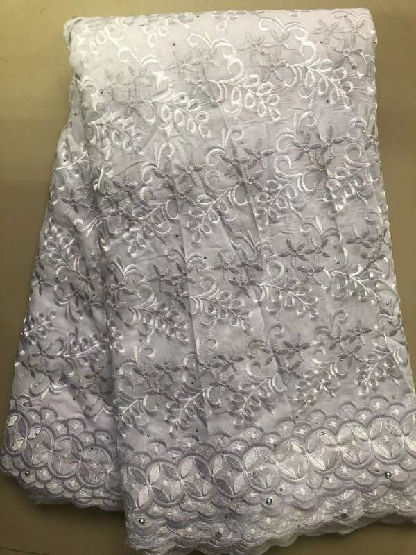 Tela africana de encaje de algodón seco, tejido nigeriano bordado de piedras de alta calidad, gasa suiza, costura QF2007, 2023