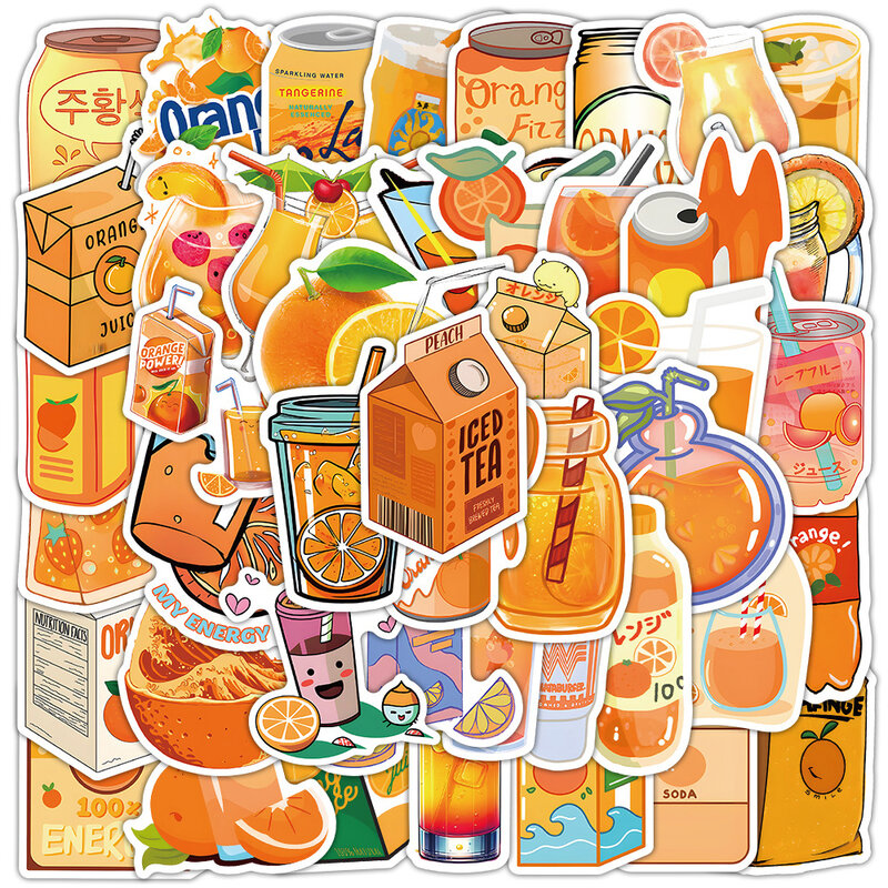 Kawaii Orange Juice Cartoon Adesivos, Decalques Estéticos, Papelaria Decorativa, Diário, Caixa do telefone, Bebidas Fofas Adesivo, Brinquedo, 10 Pcs, 30 Pcs, 53Pcs