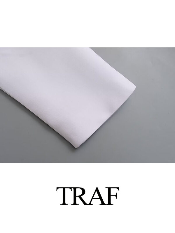 TRAF-سترة مزدوجة الصدر للنساء ، ياقة مطوية لأسفل ، أكمام طويلة ، أزرار ، معاطف بيضاء ، سيدة المكتب ، أزياء نسائية ، الصيف ،