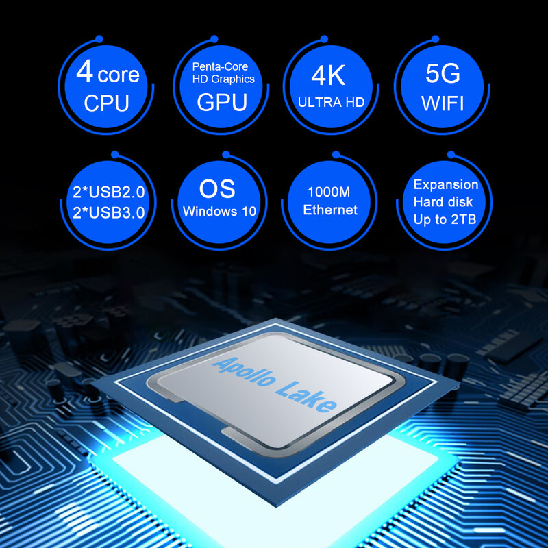 AK3V Mini Pc Intel Celeron J3455 Quad Core LPDDR4 4Gb 64Gb Windows 10 Pro Desktop Hd Vga Poort 1000M BT4.2 Desktop Pk GK3V Pc
