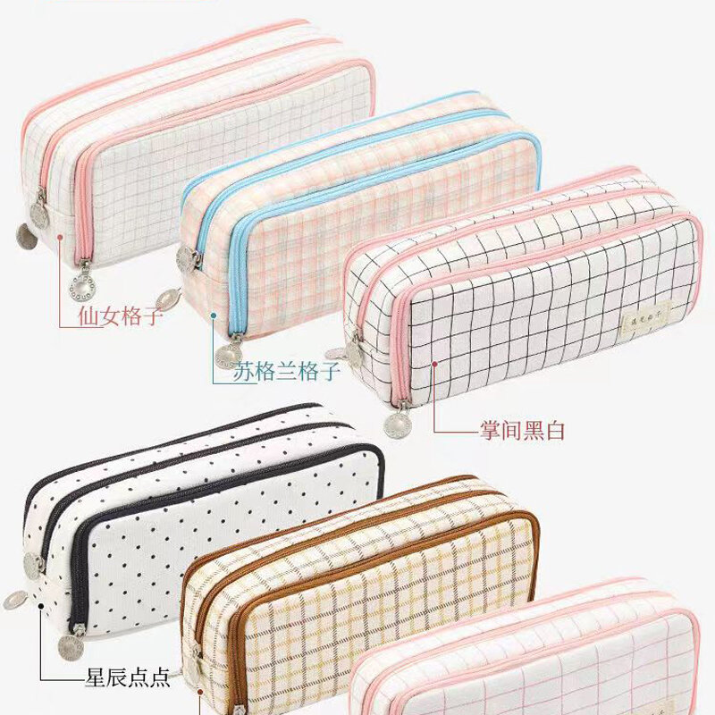 Simple Large Capacity Pencil Case Canvas Pencil Bag School Stationery Storage Bag Solid Color Girls Pen Case Student Stationery
