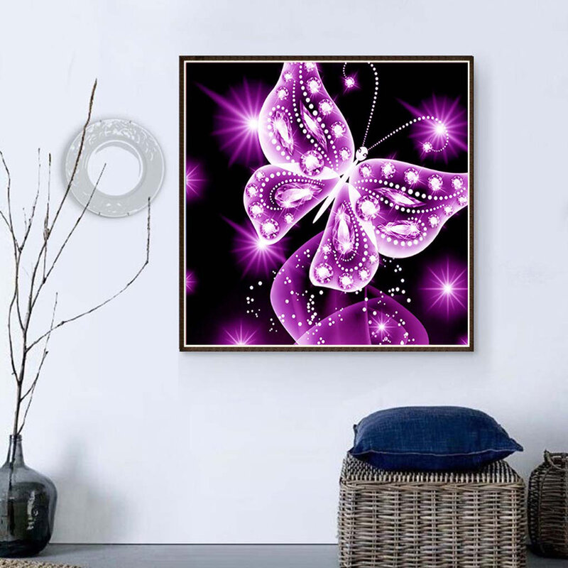 5D Pink Butterfly Rhinestone Cross Stitch DIY Crystal Animal Art Needlework Home Office Embroidery Diamond Painting