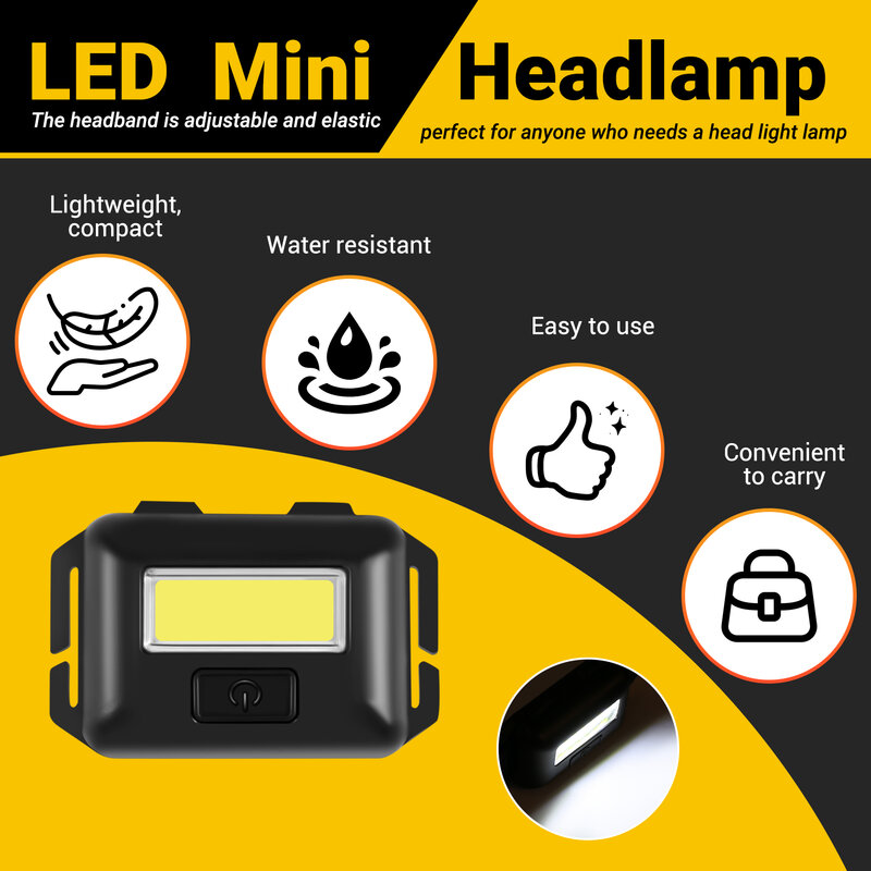 Cob Led Mini Head Light Lamp Headlight 3 Modes Rainproof Head Torch Flashlight Head For Outdoor Camping Fishing