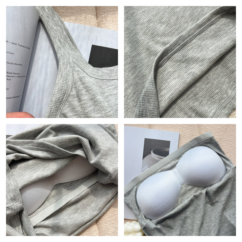Chaleco elástico con almohadilla para el pecho para mujer, camiseta ajustada cómoda de buena calidad, talla grande, primavera y verano, 2024