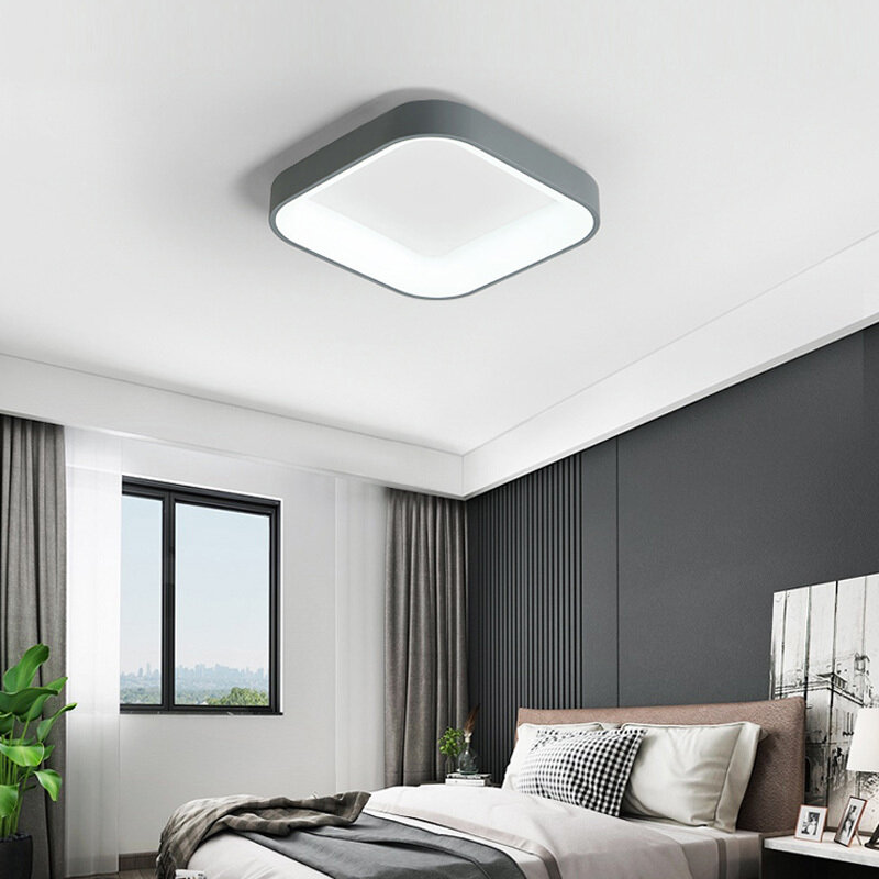 Plafonnier LED carré moderne et minimaliste, lampes grises à intensité variable pour salon, chambre à coucher, bureau, éclairage d'étude, lampes décoratives