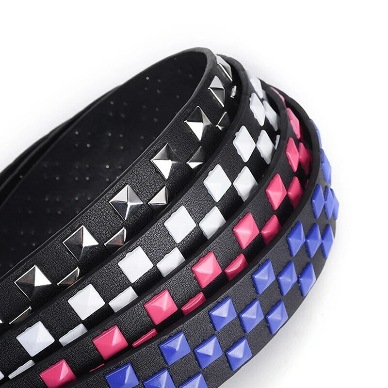 New Personalised Rivets Checkerboard PU Leather Belt 107CM Men And Women Universal Fashion Hip-hop Punk Belt Ins Style