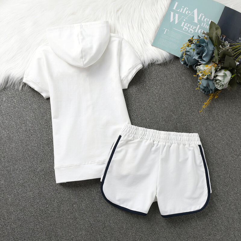 Fashion Summer Shorts Sets Women's Two-piece Sets Cotton Breathable Short Sleeve Hoodie and Casual Jogging Shorts 2024 Summer