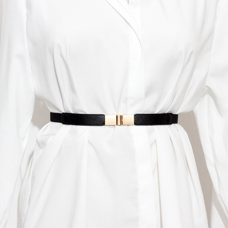 Cintura in pelle per donna abito camicia cintura decorazione accessori guarnizione in vita fibbia elastica in oro moda cintura sottile tutto-fiammifero