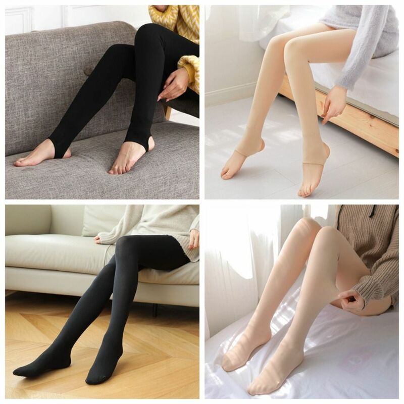 Meia-calça anti-incrustante para senhoras, leggings de nylon, meias de perna descalça, meias finas, mais veludo, cor sólida, artefato