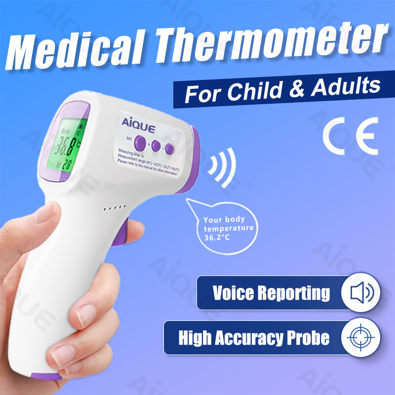 Медицинский термометр AiQUE, цифровой термометр для измерения температуры тела и лба, с функцией голосового оповещения