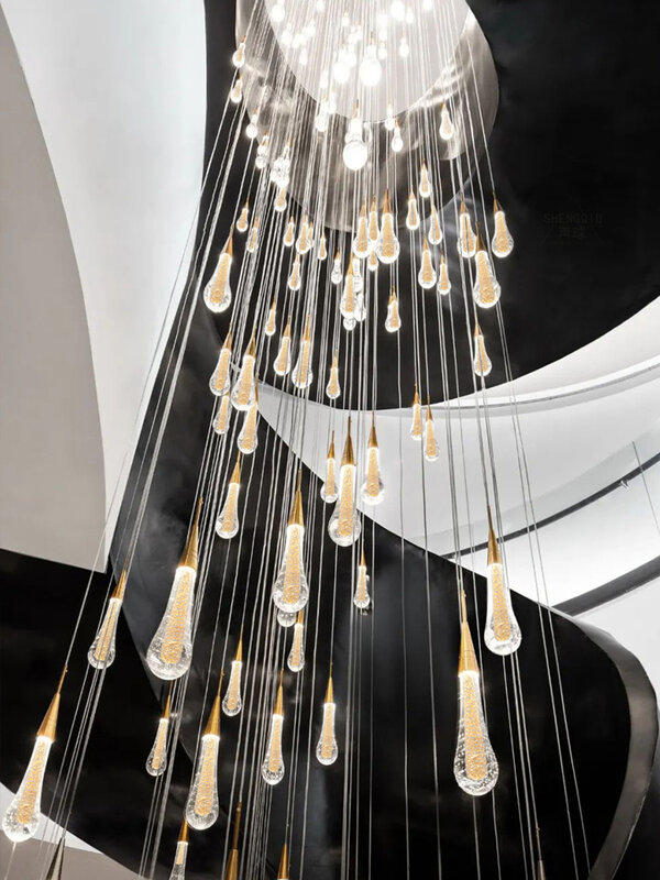 LED Crystal Chandelier para sala de estar, iluminação interior, Gloss Compound Floor Hanging Lamps, Staircase Lamps