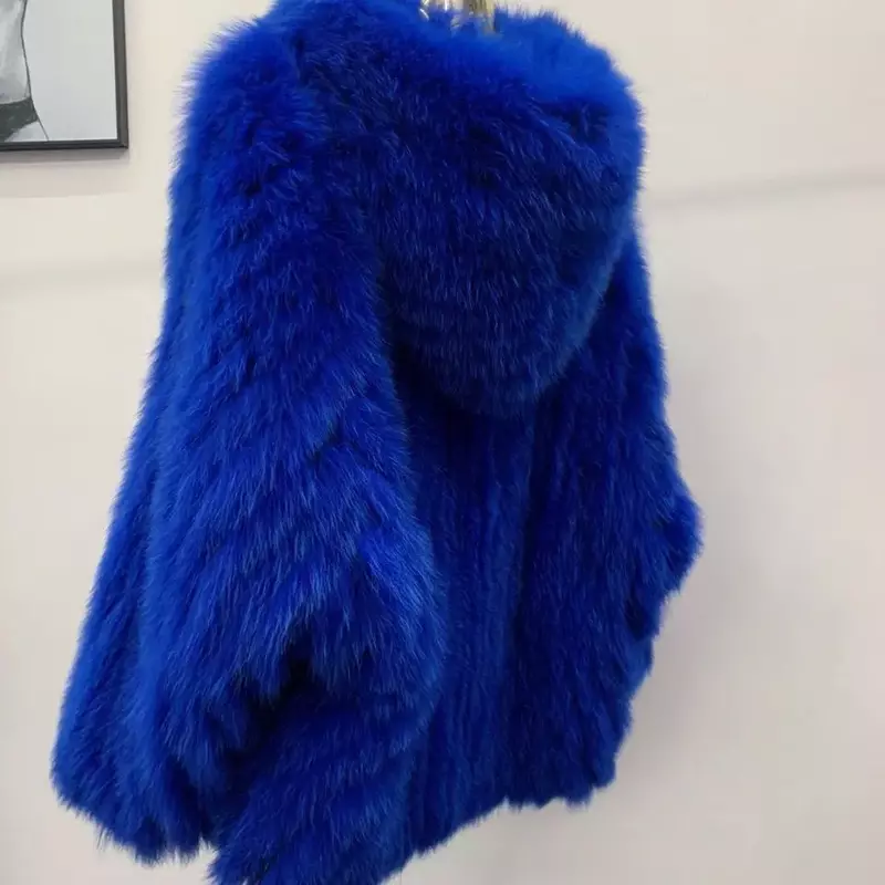 2023 zimowe Faux z futra lisa tkane futro dwustronne kobiety płaszcz kobiety podwójnie długi rękaw tkane kurtki damskie w nowym stylu