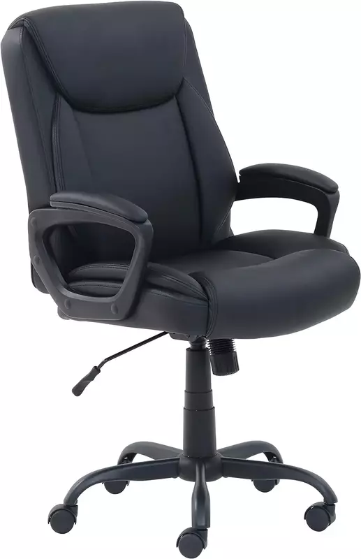 Puresoft 클래식 PU 패딩 미드 백 사무실 컴퓨터 책상 의자, 팔걸이 포함, 26 인치 D x 23.75 인치 W x 42 인치 H, 블랙