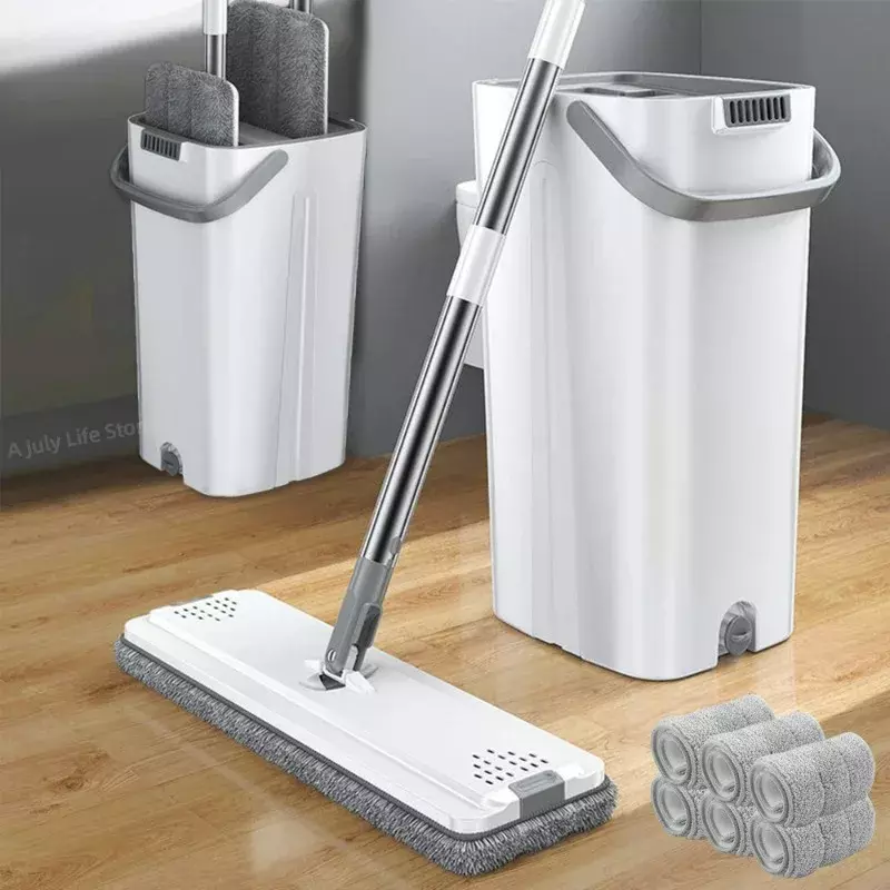 Mop Magic Flat Squeeze per pavimenti con secchio Mop per pulizia pigro a mano libera microfibra 360 Mop rotante autoavvolgente per la pulizia della casa