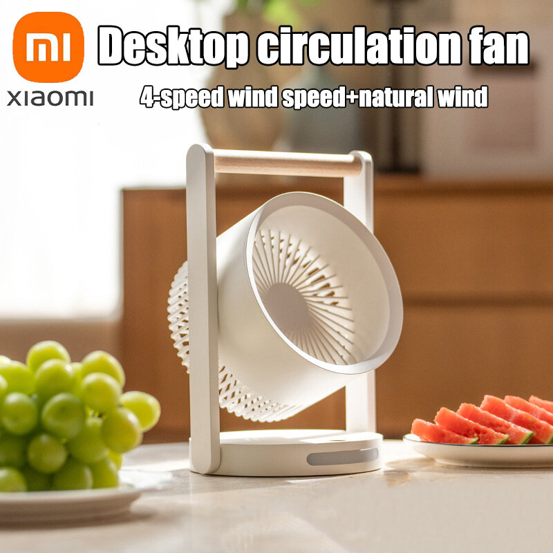 Xiaomi-Ventilateur portable circulaire de bureau en hêtre, chargement USB, affichage numérique, énergie éolienne élevée, petite veilleuse longue portée, nouveau, 2024