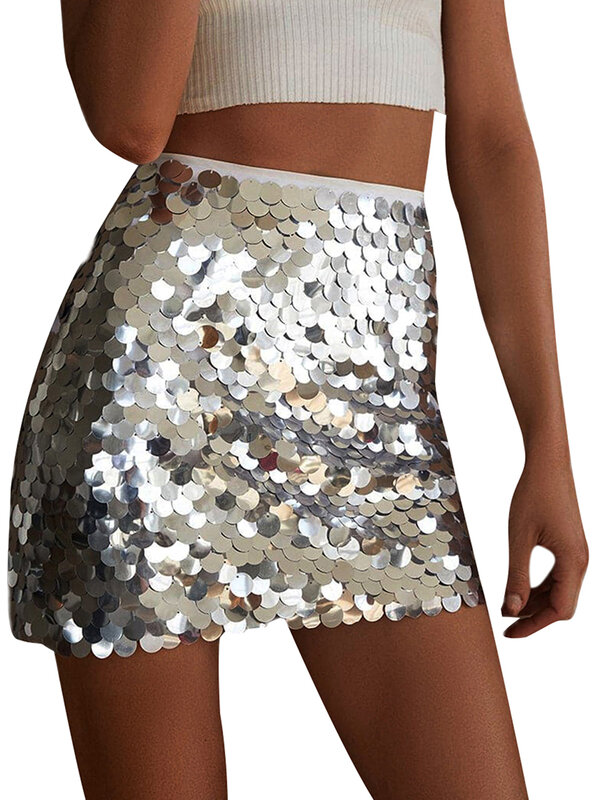Women s Sequin Skirt Sparkle Fashion Stretchy Bodycon Glitter High Waist Spring Packaged Party Skirts Streetwear