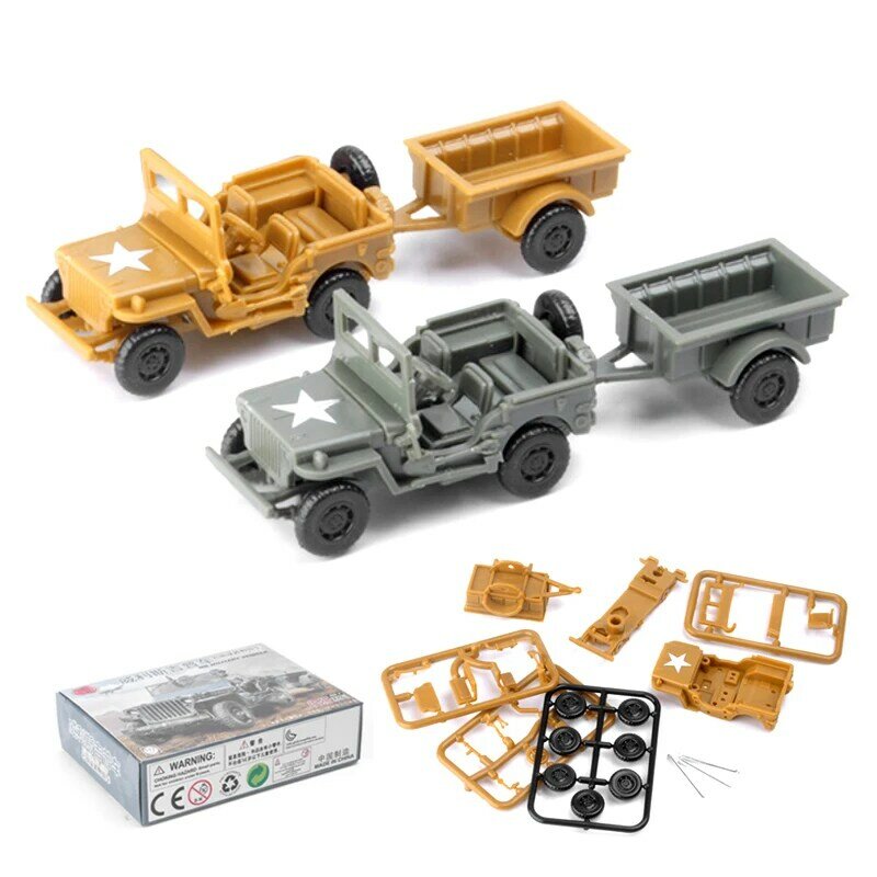 Model perakitan Jeep WILLYS 4D 1/72 GP, plastik mudah dirakit mobil mainan militer Hadiah untuk anak laki-laki A23