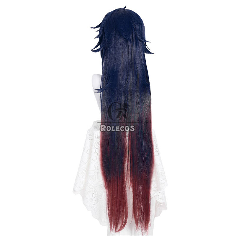 Парик для косплея ROLECOS Game Honkai со звездами, термостойкие синтетические волосы, длиной 82 см, с прямым синим градиентом, красным лезвием