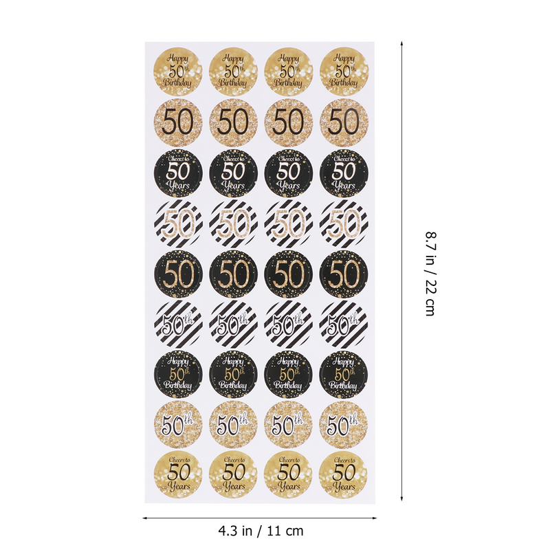 216pcs Labels 50th Birthday Decorative Sticker Adhesive Gift Decals Candy Sticker