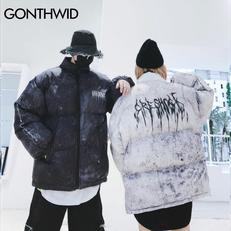 GONTHWID-Tie Dye estampa algodão acolchoado Puffer Parka jaquetas, streetwear hip hop, graffiti, casual Punk Rock Parkas, hipster, inverno