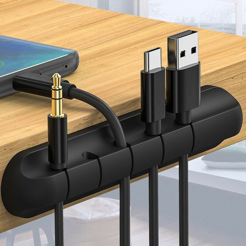 Organizador de cables USB de silicona, enrollador de cables, Clips de gestión ordenados de escritorio, soporte de cables para ratón, auriculares, organizador de cables