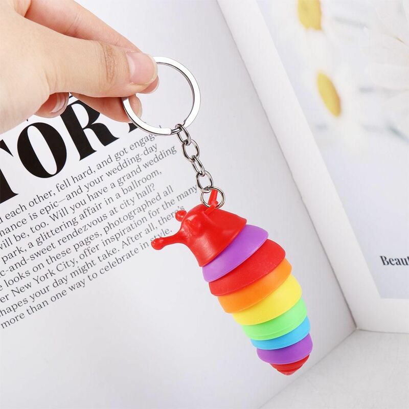 Mini Cute Finger Slug Snail Caterpillar Children Key Chain Relieve Stress Anti-Anxiety Squeeze Sensory Toys Child Bag Pendant
