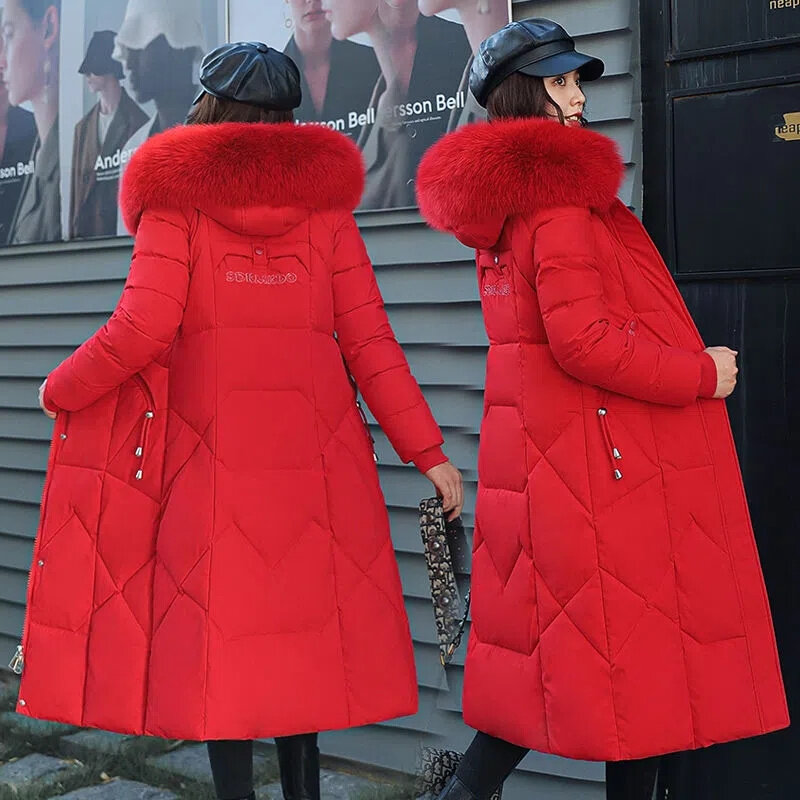 Mantel Pakaian Salju Baru 2022 Jaket Musim Dingin Parka Wanita Kerah Bulu Bertudung Jaket Wanita Tebal Hangat Mantel Siswa Pakaian Wanita