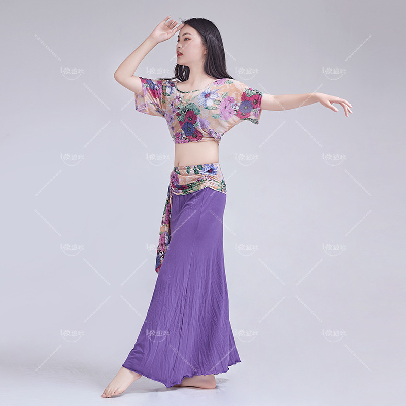 Belly Dance Top Skirt Set Practice Printing Clothes Sexy Woman Long Skirt Suit Performance Carnaval Stage Dance Wera Costumes