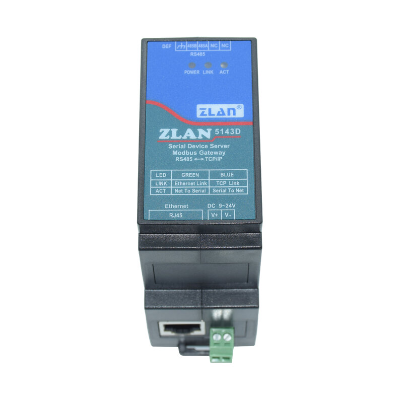 جهاز خادم محول إيثرنت Modbus ، ZLAN5143D ، DIN Rail ، RS485 ، RJ45 ، بوابة TCP