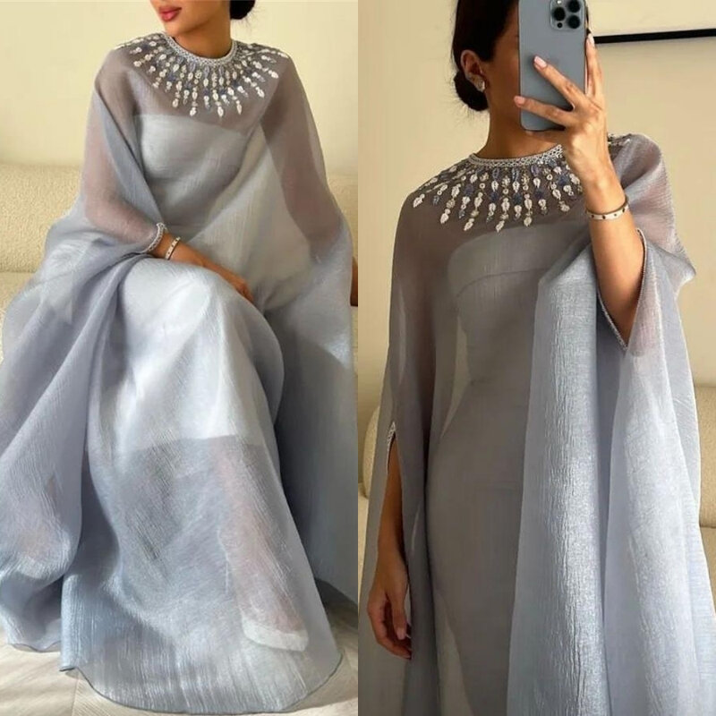 Prom Dress Saudi Arabia Organza Beading Prom Ball Gown O-Neck Bespoke Occasion Dress Floor Length