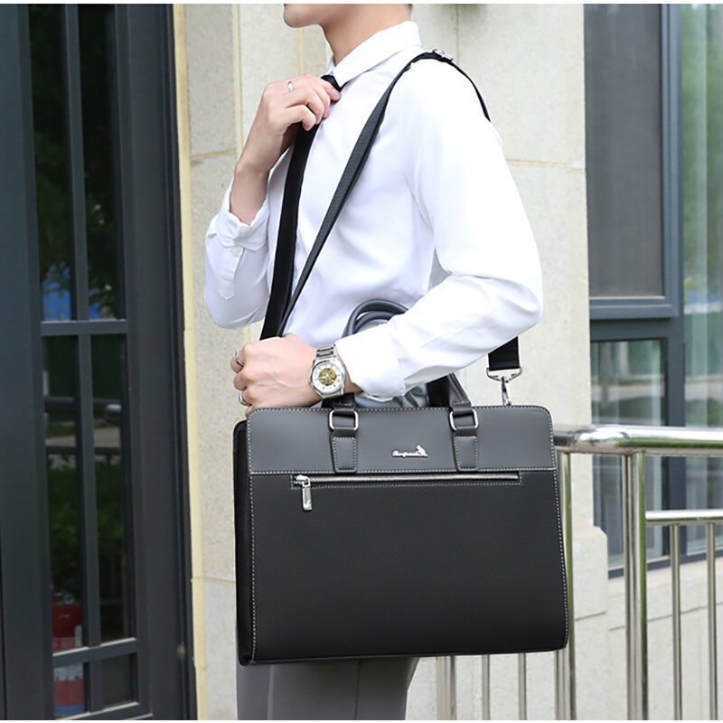 Tas kantor kulit PU untuk pria, tas jinjing desainer eksekutif bisnis pria, portofolio tas selempang