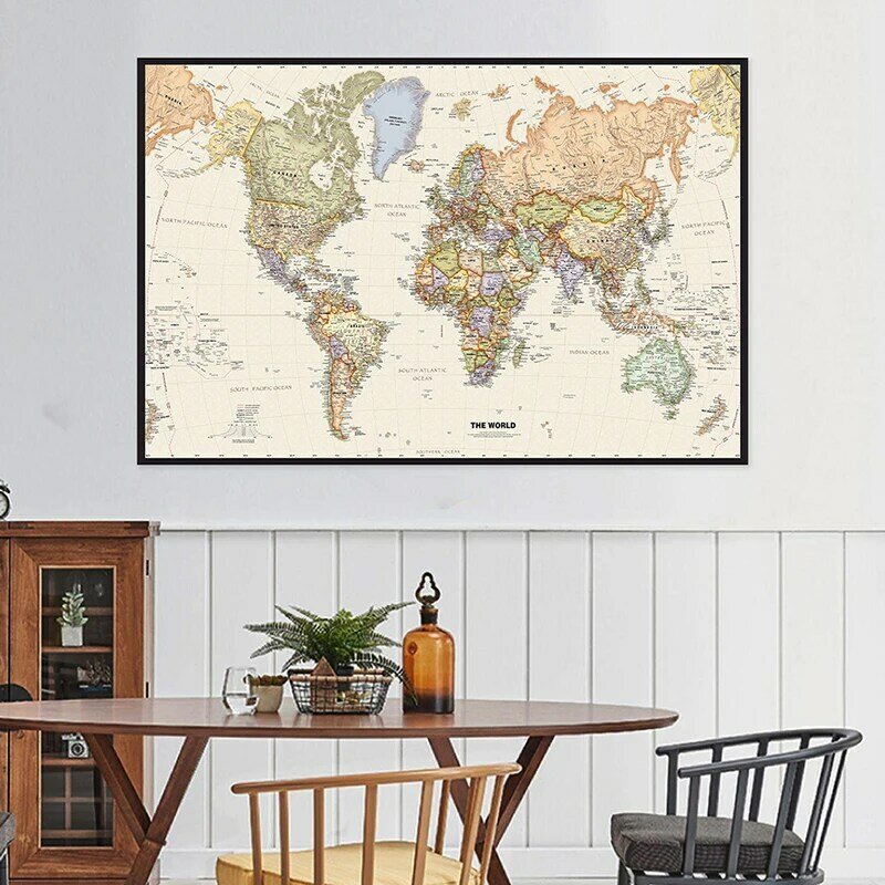60*40cm Retro mapa świata ze szczegółami obraz na płótnie plakat artystyczny ścienny dla materiałów edukacja szkolna Decoratio