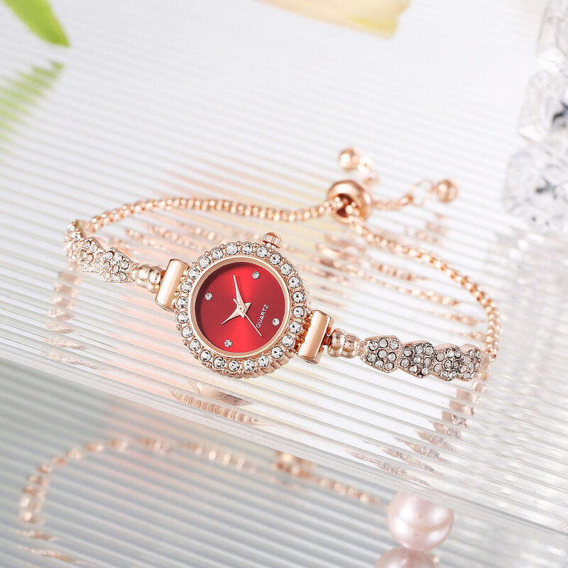 Jam tangan berlian wanita, gelang bundar panggil rantai Tautan gelang Analog arloji indah hadiah untuk wanita