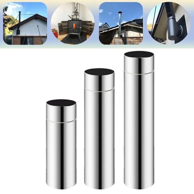 Tubo de estufa de acero inoxidable, revestimiento de chimenea, tubos rígidos de combustible múltiple, equipo de calefacción de chimenea plateado, 20cm/30cm/40cm, 2,3 pulgadas