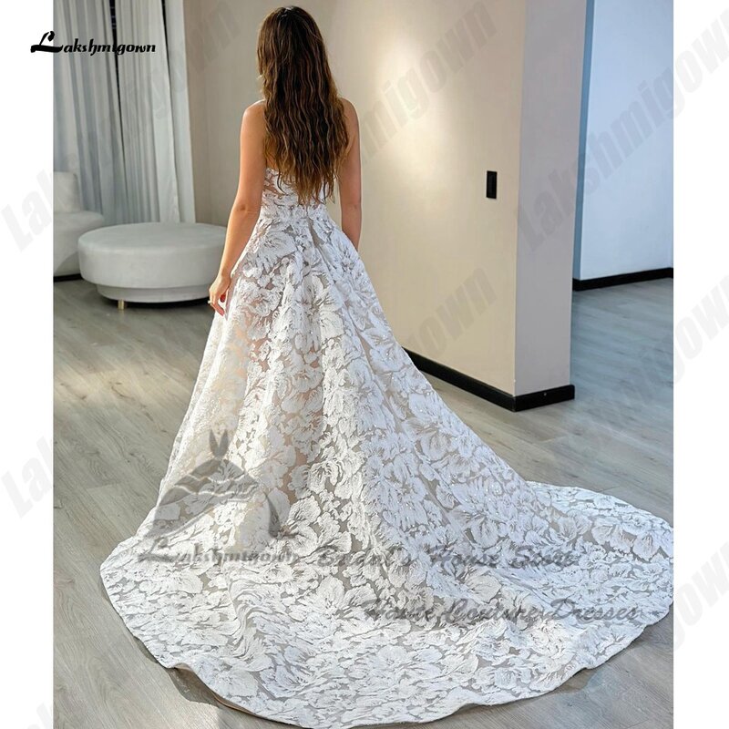 Lakshmitown luksusowe koronki Boho weselny suknie bez szaty na ramiona Mariee 2024 błyszczące kościelne sukienki ślubne z szampanem kochanie