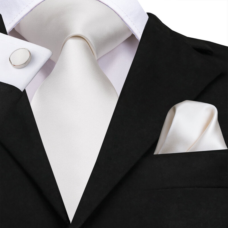 Dasi Pernikahan Sutra Solid Putih Gading untuk Pria Hadiah Manset Tangan Pria Dasi Mode Desainer Pesta Bisnis Dropshiping Hi-Tie