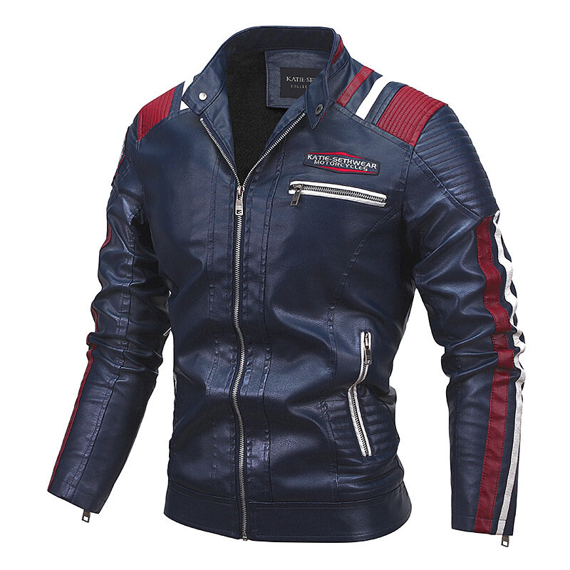 2023 Fashion Street giacca in pelle da uomo inverno in pile moto Pu Leahter giacca maschile colletto alla coreana giacca a vento Casual cappotto sottile