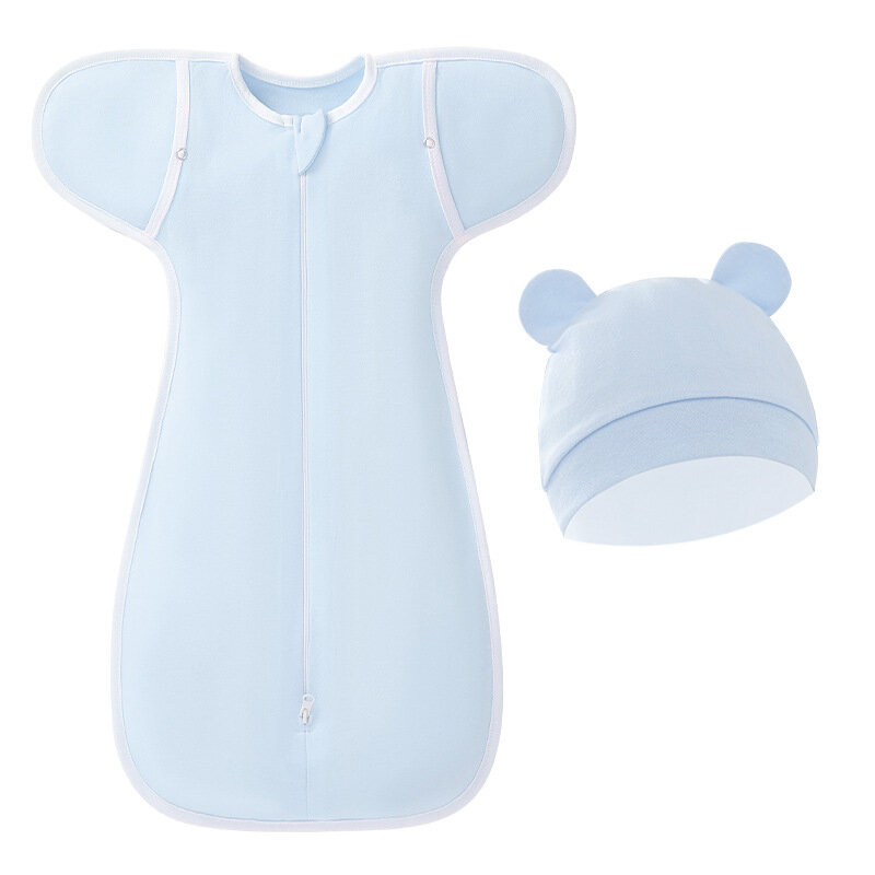 Setelan selimut tidur bayi baru lahir isi 0-6 bulan, kantong tidur katun Anti guncangan, Set topi Bonnet pembungkus bayi motif kartun, selimut bayi
